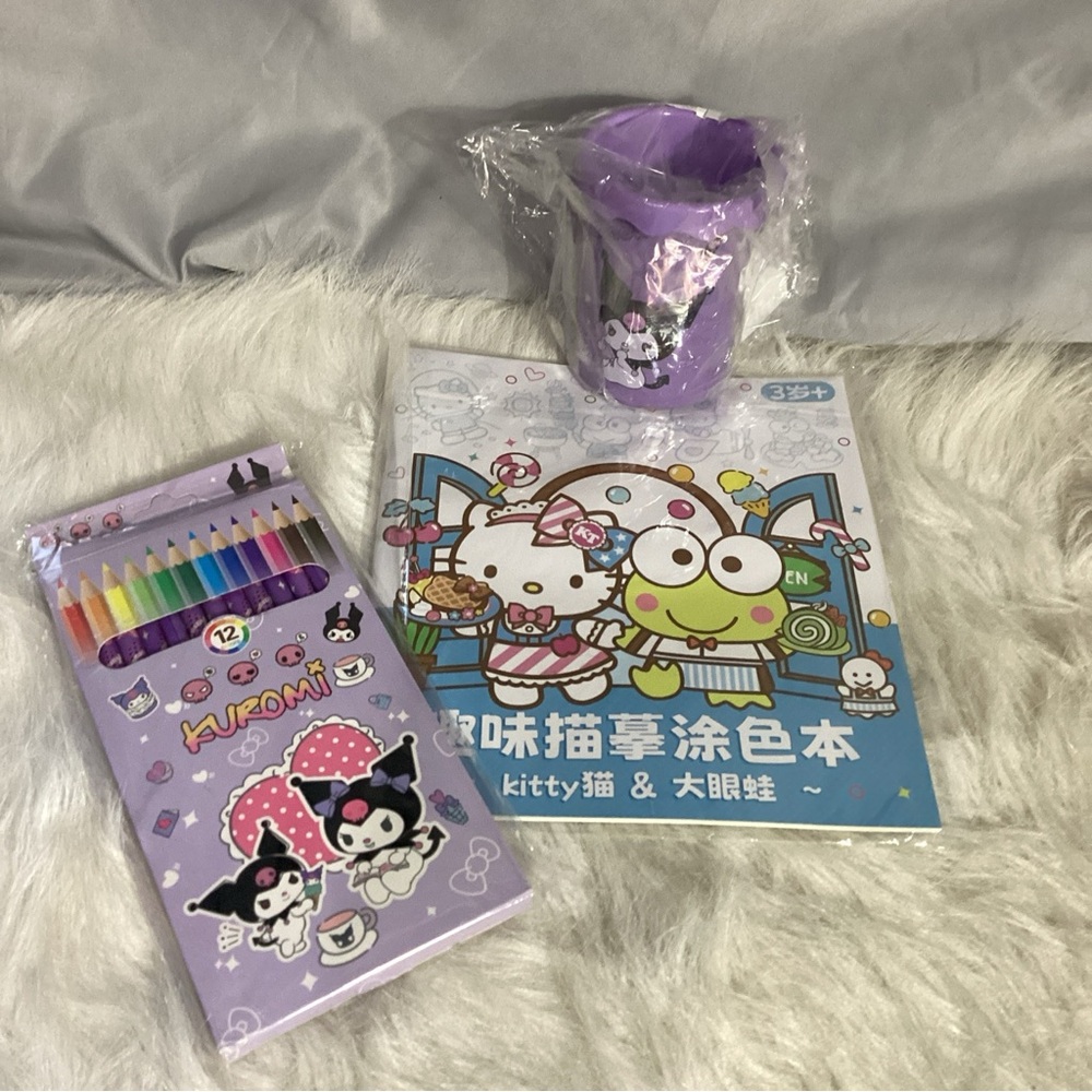 Hello Kitty Kuromi Bundle NEW Colored Pencils, Coloring Book & Pencil Cup